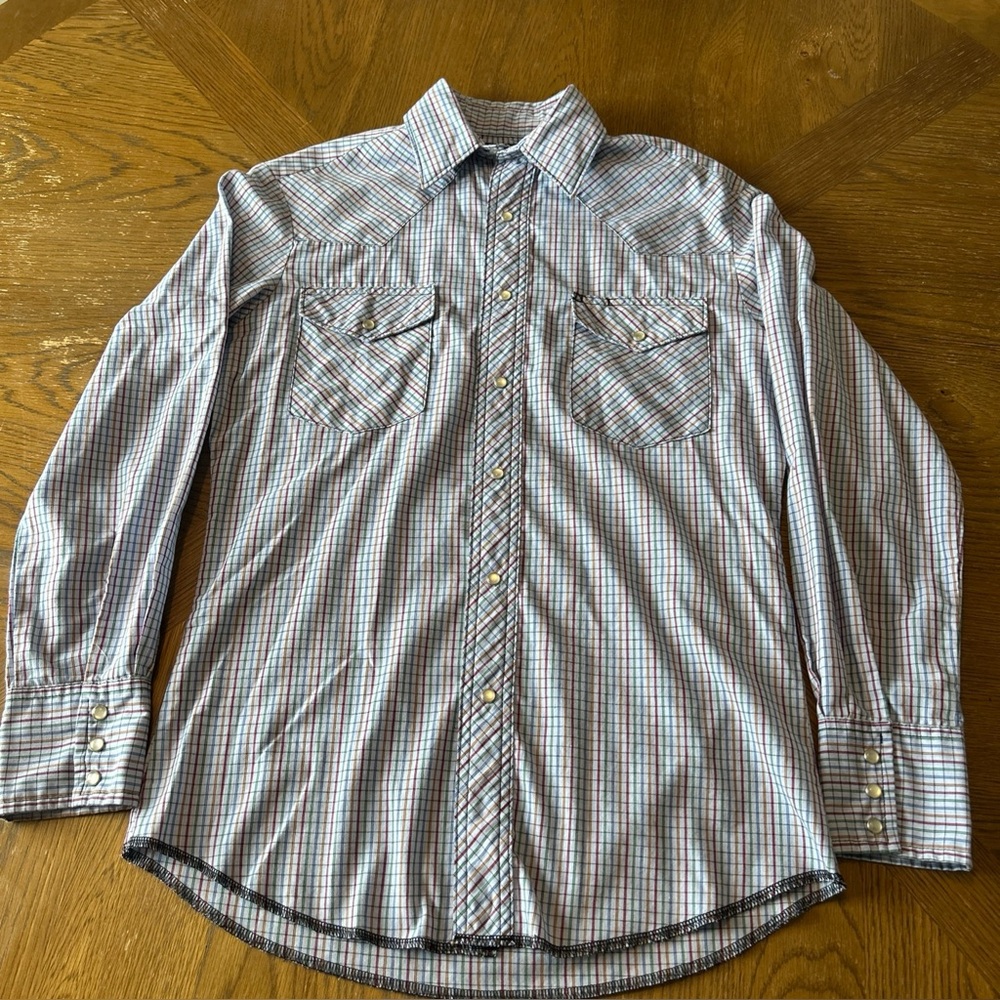 Wrangler Western Shirt Mens Small Blue Pearl Snap 75204PP